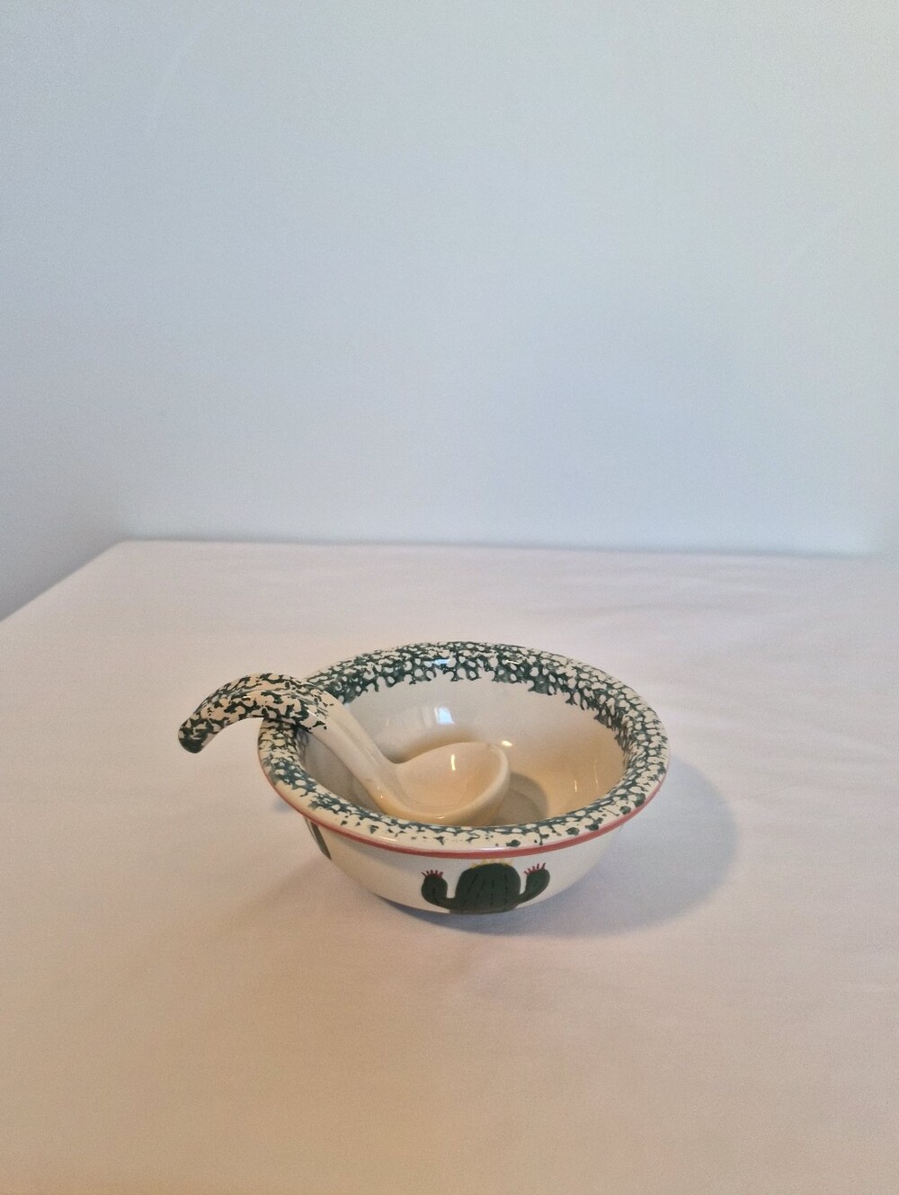 Cactus Accent Ceramic Bowl - Green/Red